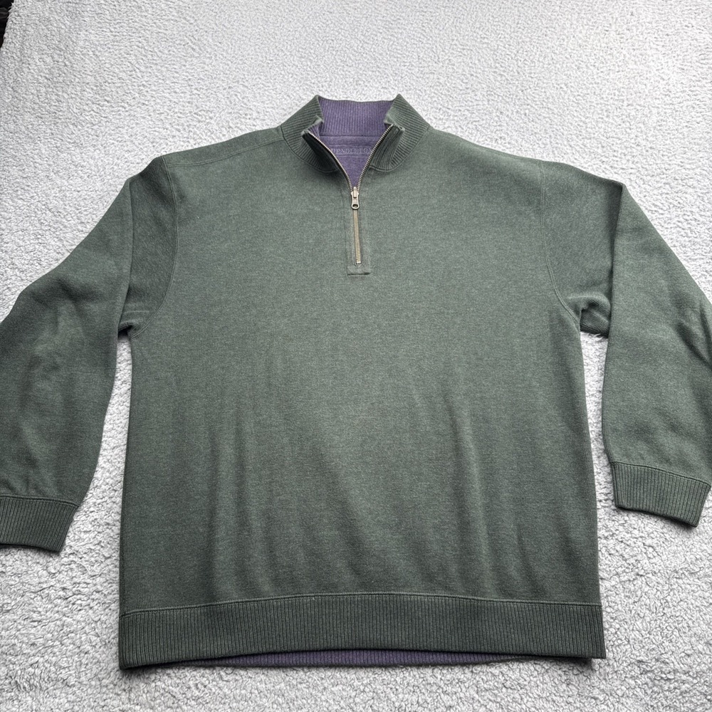 Pendleton 1/4 Zip Sweater Mens Large Pull Over Reversable Purple Green Cotton